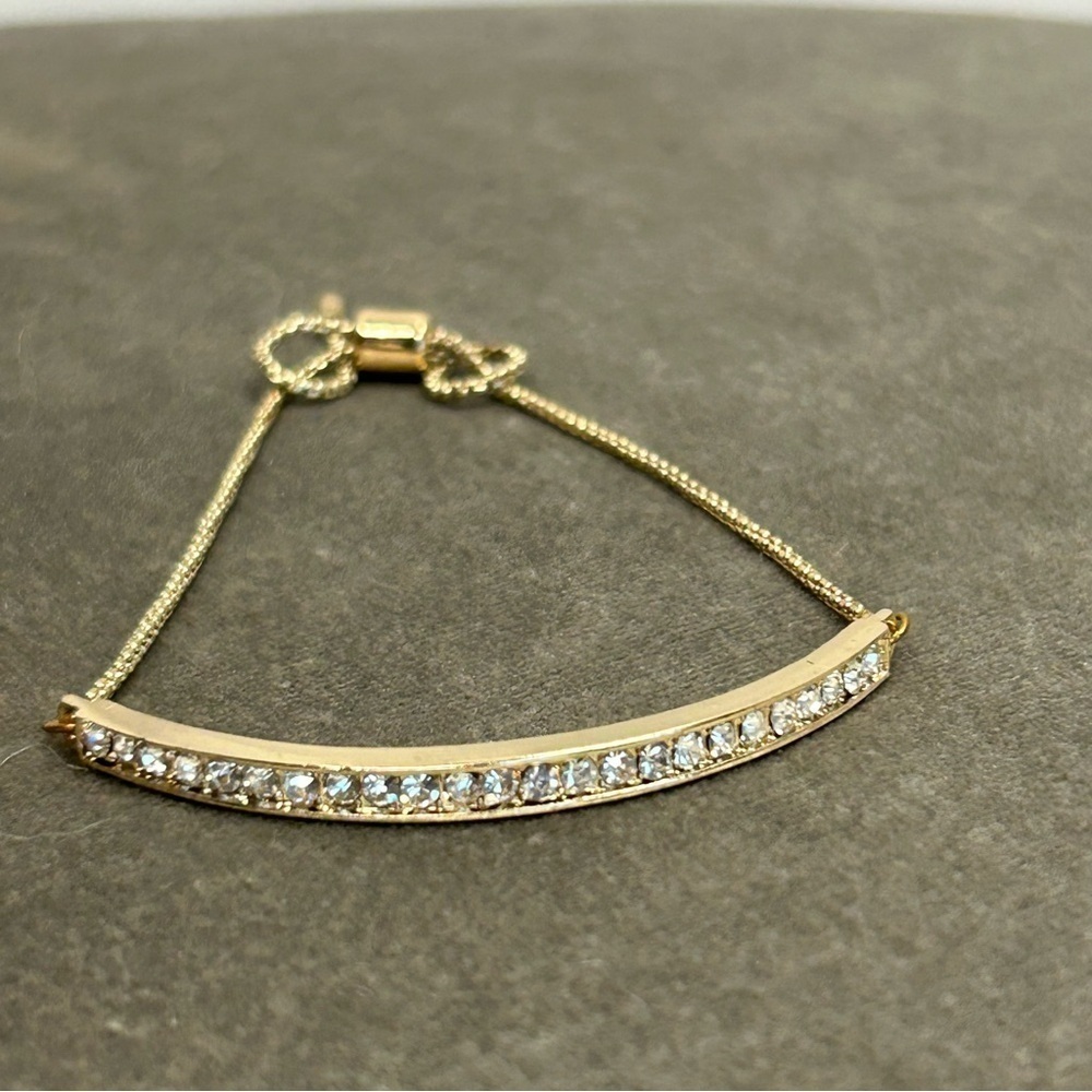 PAVE BAR PULL THROUGH GOLD-TONE CRYSTAL RHINESTONE DIAMANTÉ TENNIS BRACELET